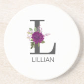 Burgundy Dahlia Floral Alphabet Letter Monogram Getränkeuntersetzer (Vorne)