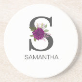 Burgundy Dahlia Floral Alphabet Letter Monogram Getränkeuntersetzer (Vorne)