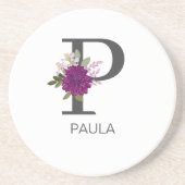 Burgundy Dahlia Floral Alphabet Letter Monogram Getränkeuntersetzer (Vorne)