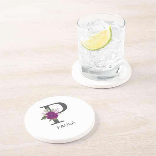 Burgundy Dahlia Floral Alphabet Letter Monogram Getränkeuntersetzer (Seite)