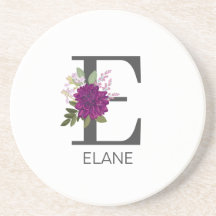 Burgundy Dahlia Floral Alphabet Letter Monogram  
