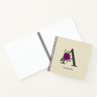 Burgundy Dahlia Floral Alphabet Letter Monogram  Notizblock