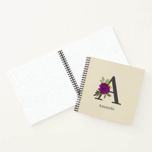 Burgundy Dahlia Floral Alphabet Letter Monogram  Notizblock (Innenseite)