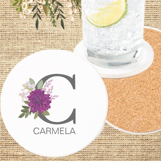 Burgundy Dahlia Floral Alphabet Letter Monogram  O Getränkeuntersetzer