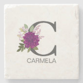 Burgundy Dahlia Floral Alphabet Letter Monogram  O Steinuntersetzer (Vorderseite)