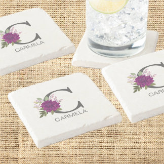 Burgundy Dahlia Floral Alphabet Letter Monogram  O Steinuntersetzer