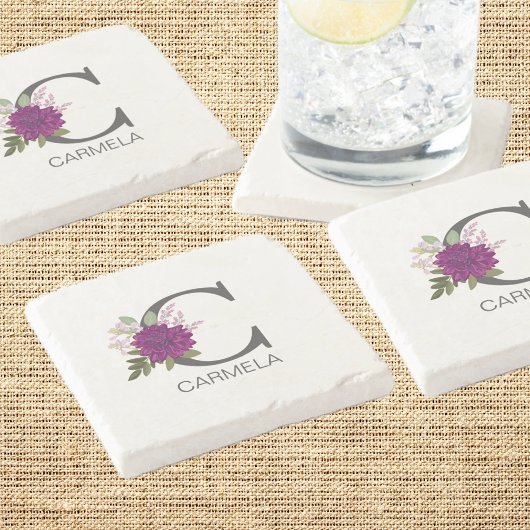 Burgundy Dahlia Floral Alphabet Letter Monogram  O Steinuntersetzer