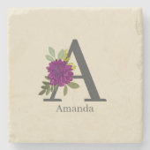 Burgundy Dahlia Floral Alphabet Letter Monogram  Steinuntersetzer (Vorderseite)