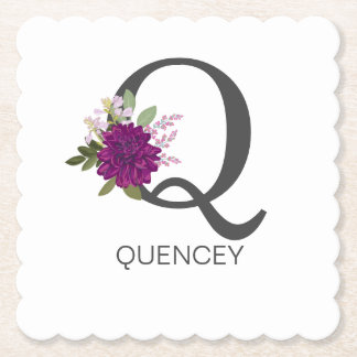 Burgundy Dahlia Floral Alphabet Letter Monogram   Untersetzer