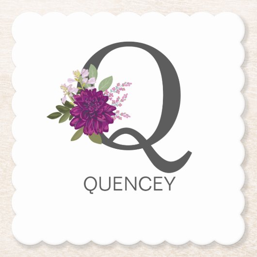 Burgundy Dahlia Floral Alphabet Letter Monogram Untersetzer (Vorderseite)