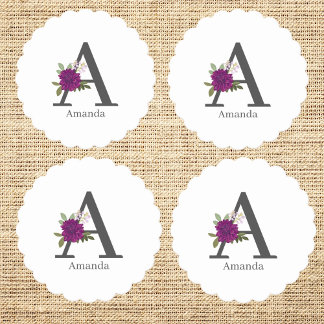 Burgundy Dahlia Floral Alphabet Letter Monogram Untersetzer