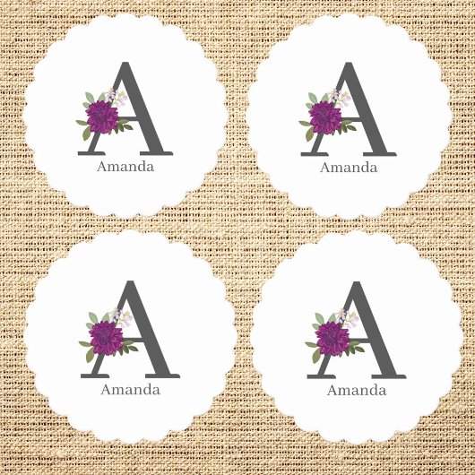 Burgundy Dahlia Floral Alphabet Letter Monogram  Untersetzer
