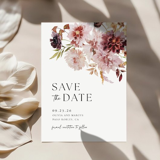 Burgundy Dahlia Wedding speichern das Datum der Ei Einladung