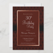 Burgundy Damask 30. Geburtstags-Party Einladung (Vorderseite)