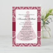 Burgundy Damask Brautparty Einladung (Stehend Vorderseite)
