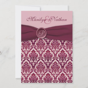Burgundy Damask Mit Monogramm Hochzeitseinladung Einladung