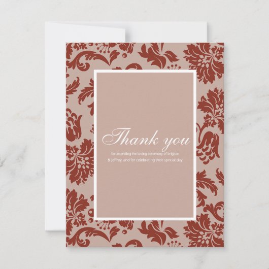 Burgundy Damask Muster danke Karte (Vorderseite)