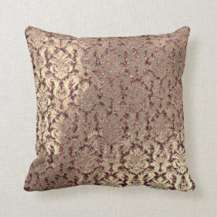 Burgundy Damask Pink Rose Blush Sequin Imitate Gol Kissen