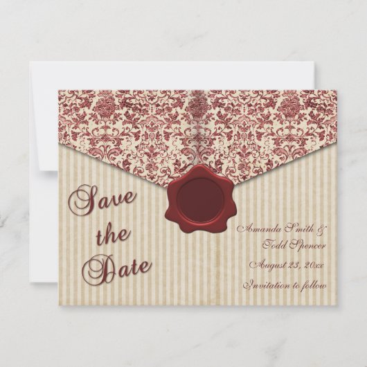 Burgundy Damask Save the Date (Vorderseite)