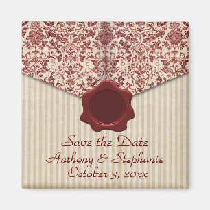 Burgundy Damask Speichern Sie das Date Magnet