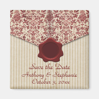 Burgundy Damask Speichern Sie das Date Magnet
