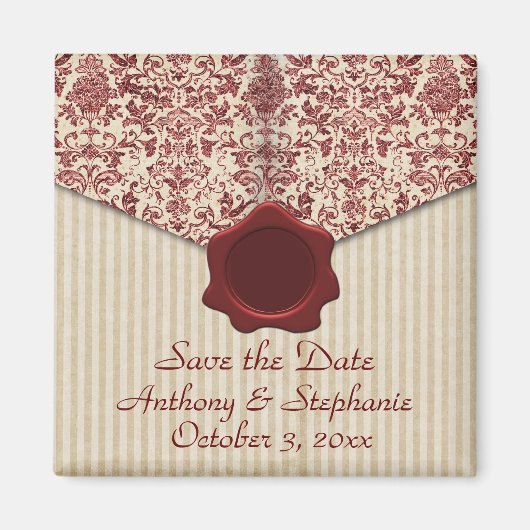 Burgundy Damask Speichern Sie das Date Magnet (Vorne)