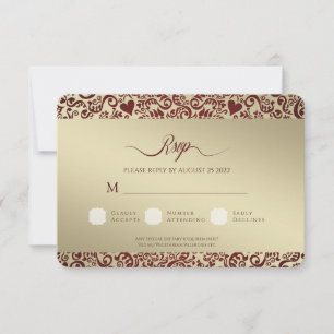 Burgundy Damask Wedding Danke Foto Card RSVP Karte