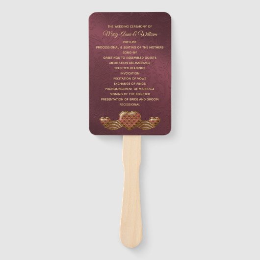 Burgundy Damask Wedding Program Fan Fächer (Vorderseite)