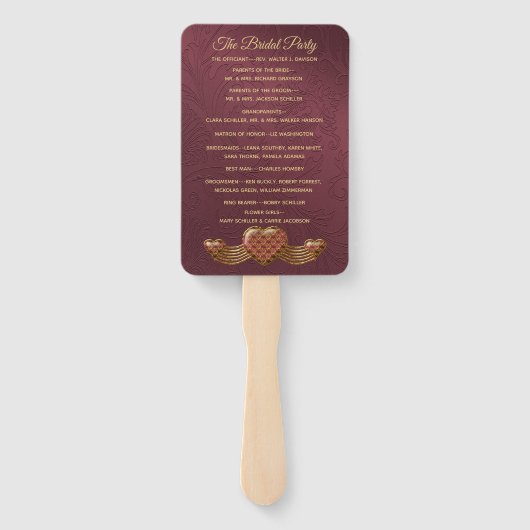 Burgundy Damask Wedding Program Fan Fächer (Rückseite)