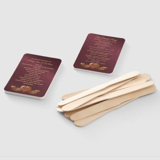 Burgundy Damask Wedding Program Fan Fächer (Non-assembled)