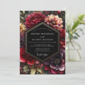 Burgundy Dark Bloom Wedding Einladung (Stehend Vorderseite)