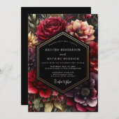 Burgundy Dark Bloom Wedding Einladung (Vorne/Hinten)