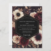 Burgundy Dark Floral Nocturne Wedding Einladung (Vorderseite)