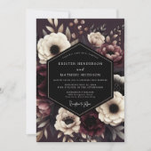 Burgundy Dark Floral Romance Wedding Einladung (Vorderseite)