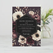 Burgundy Dark Floral Romance Wedding Einladung (Stehend Vorderseite)