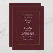 Burgundy Dark Red Plum White Gold Border Wedding Einladung (Vorne/Hinten)