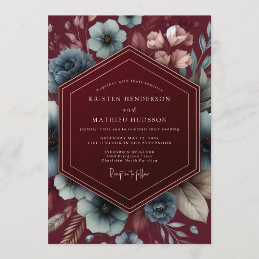 Burgundy Dark Romance Wedding Einladung (Vorderseite)