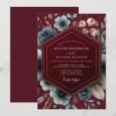 Burgundy Dark Romance Wedding Einladung (Vorne/Hinten)