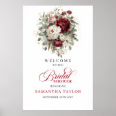 Burgundy Deep Red Floral Bridal Shower Welcome Poster (Vorne)