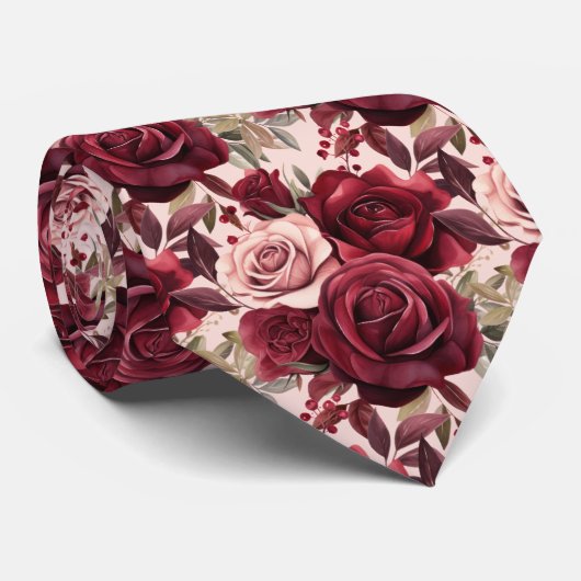 Burgundy Deep Rote Rosen Blush Mauve Neck Tie Krawatte (Gerollt)