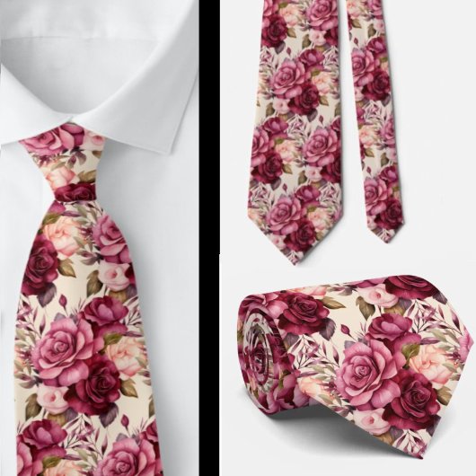 Burgundy Deep Rote Rosen Blush Mauve Neck Tie Krawatte