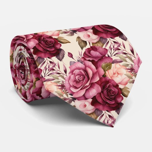 Burgundy Deep Rote Rosen Blush Mauve Neck Tie Krawatte (Gerollt)