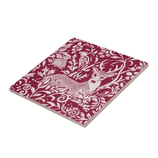 Burgundy Deer Igel Wald Tier Fliese (Seite)