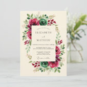 Burgundy Deluxe Winter Wedding Einladung (Stehend Vorderseite)