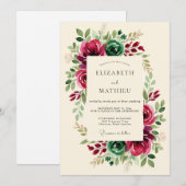Burgundy Deluxe Winter Wedding Einladung (Vorne/Hinten)