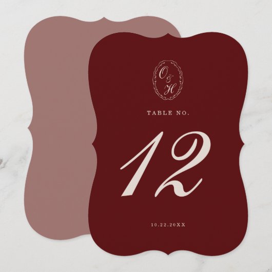 Burgundy Die-Cut Wedding Table Number Einladung (Vorne/Hinten)