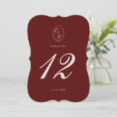 Burgundy Die-Cut Wedding Table Number Einladung (Stehend Vorderseite)