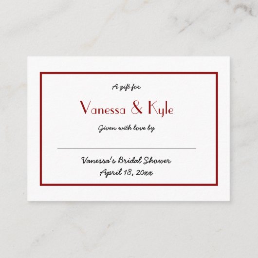 Burgundy Display Brautparty Insert Card + Tag (Rückseite)