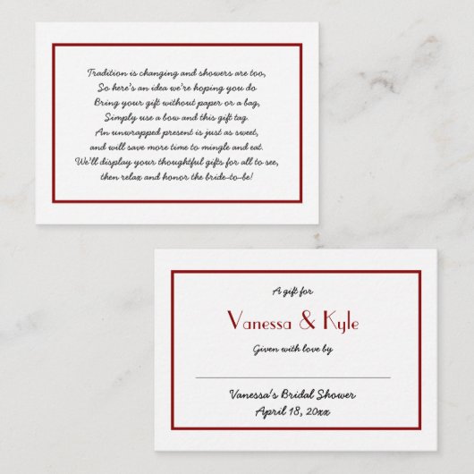 Burgundy Display Brautparty Insert Card + Tag (Vorne/Hinten)