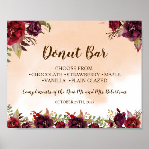 Burgundy Donut Bar Wedding Sign Poster
